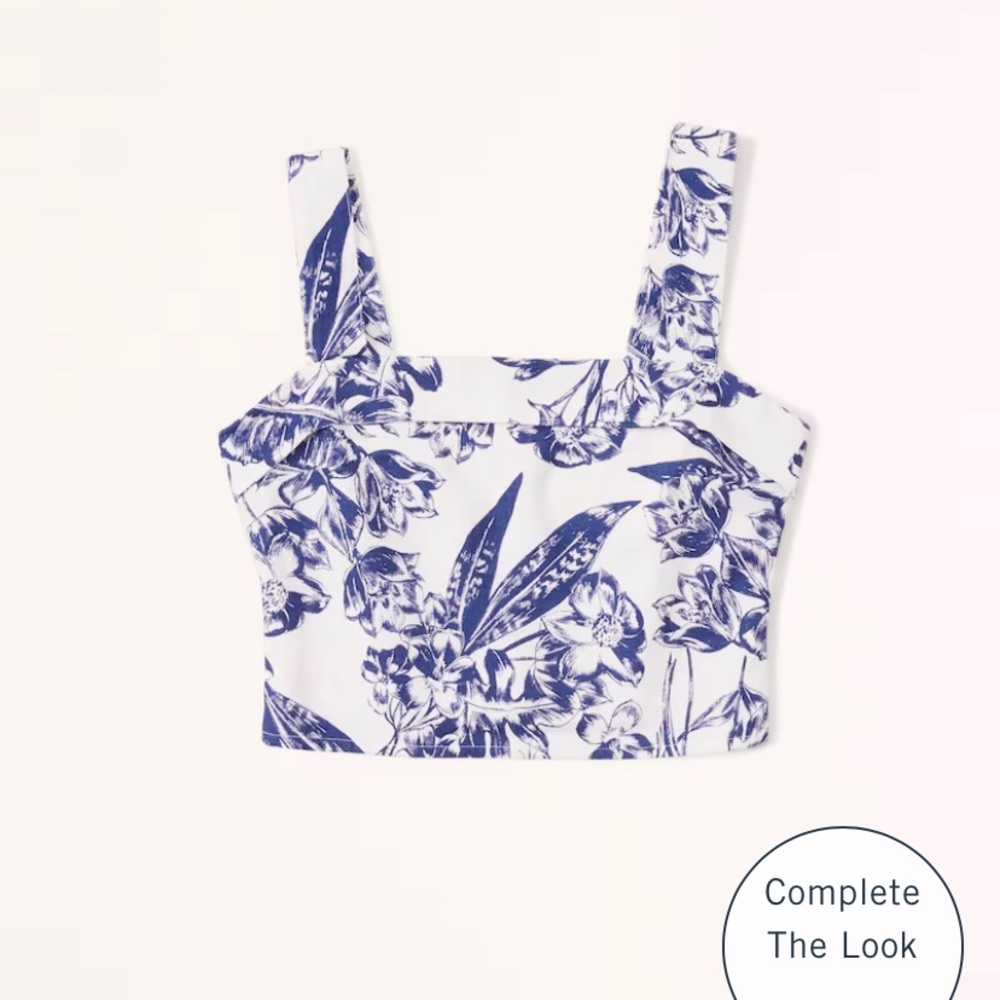 Abercrombie blue floral crop tank
